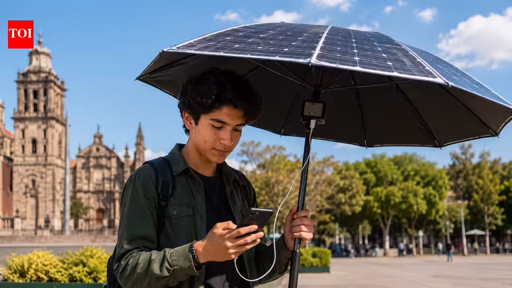 Mexico student designs solar umbrella that turns sunlight into mobile phone power on the go |